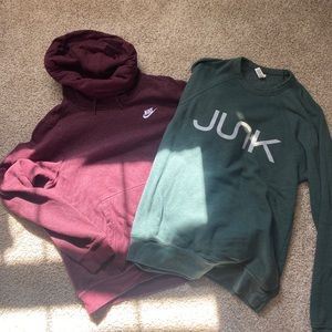 Maroon Nike cow neck hoodie & Green JUNK crewneck bundle
